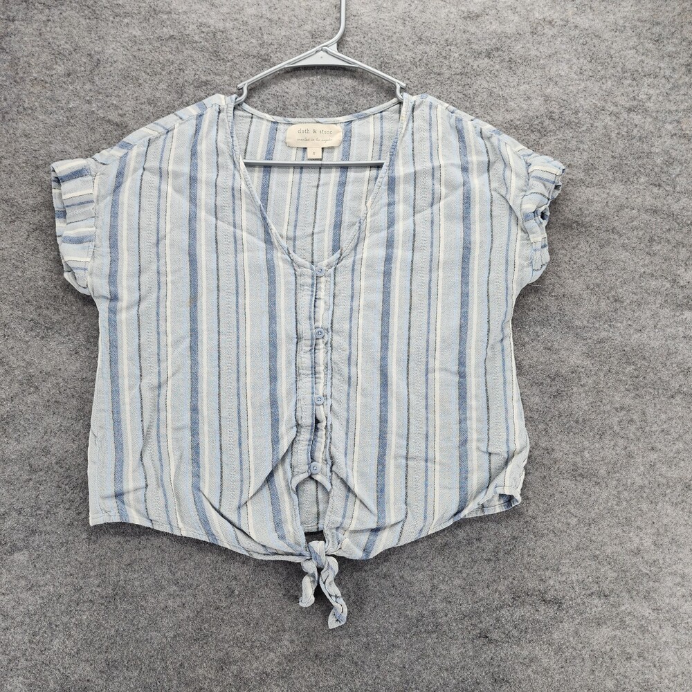 Anthropologie Cloth & Stone Shirt Womens Small Short Sleeve Blue Striped